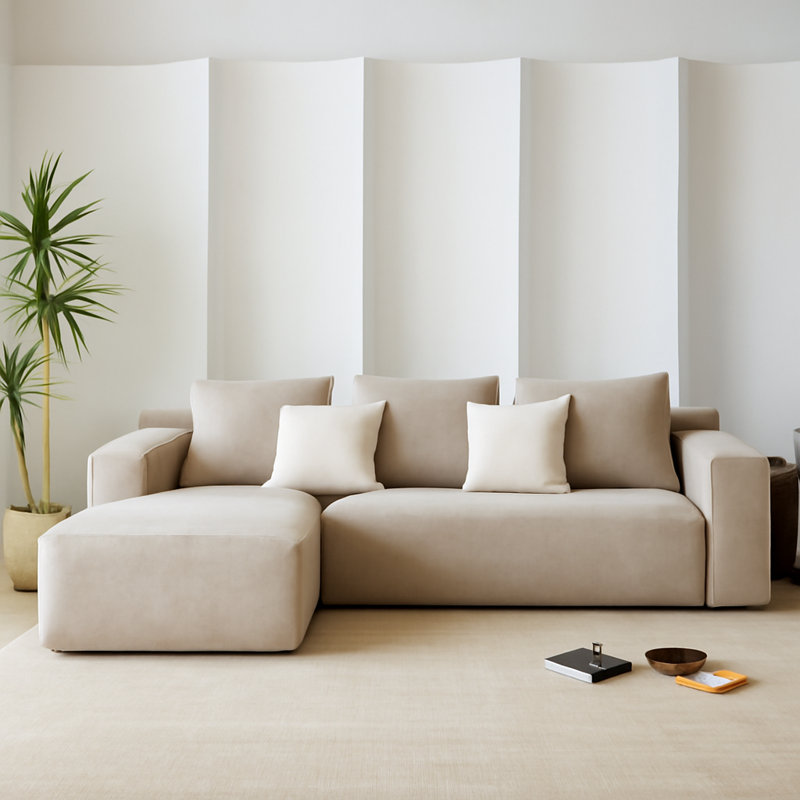 Canapé modulaire en nuage sans assemblage avec méridienne en L 2 pièces Rushford, Molleton noir corail