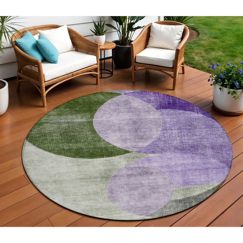 Tapis lavable rond 8 po mauve et vert lavande