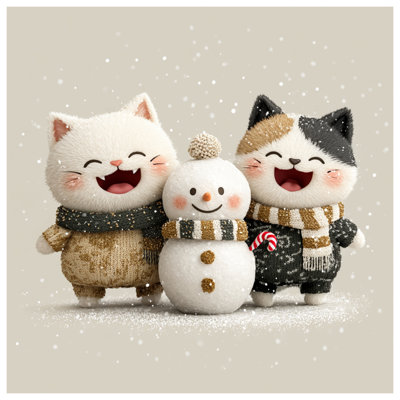 Jolis chats avec tapis de bain bonhomme de neige