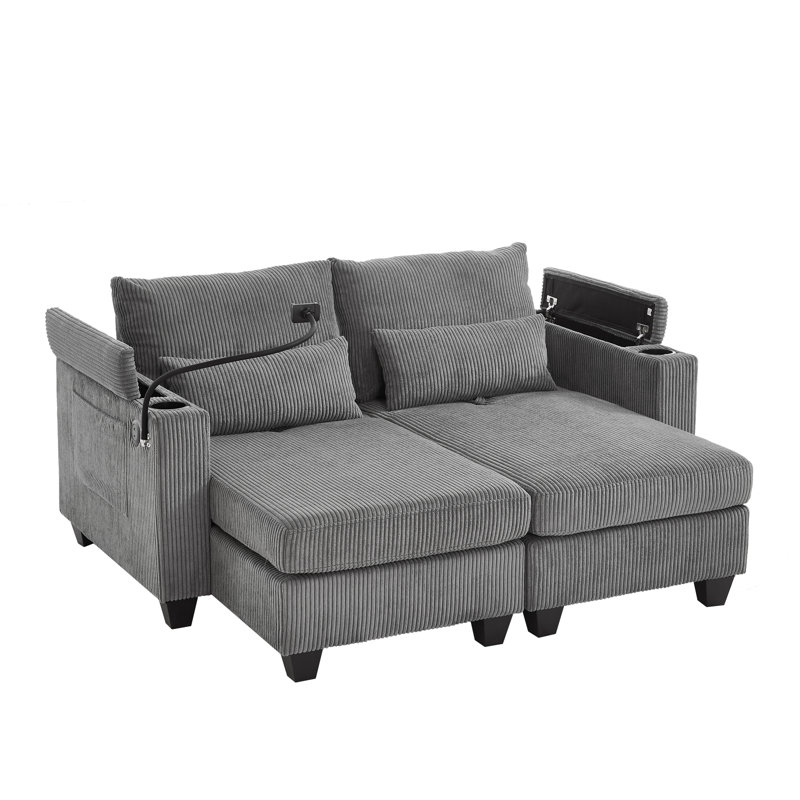 Canapé-lit convertible avec ports USB, porte-gobelets, support pour téléphone et rangement spacieux, idéal pour le confort du salon et de la chambre à coucher