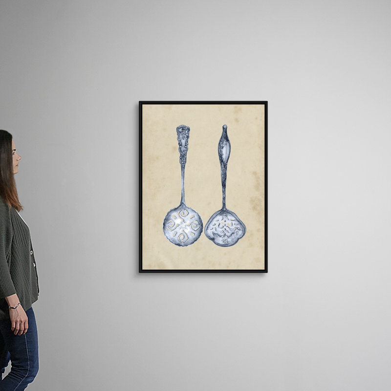 Antique Utensils IV - Reproduction d'art graphique sur toile, Cadre flottant noir, H 41,7 po x l 31,7 po x P 1,75 po