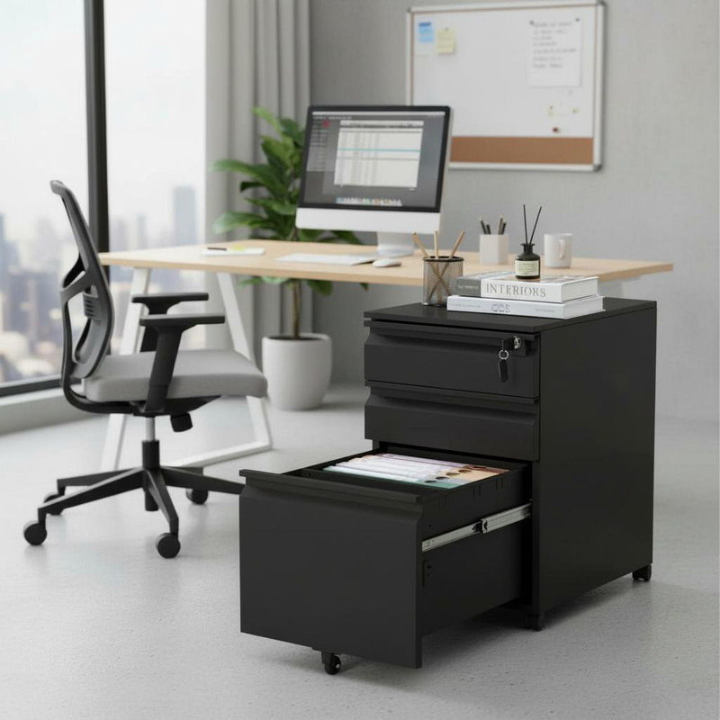 38.9cm Wide 3 -Drawer Steel File Cabinet, Black