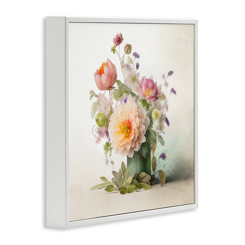 Az-462 - Bouquet floral printanier encadré, H 17 po x l 17 po x P 1,5 po, Giclée encadrée blanc bord de mer