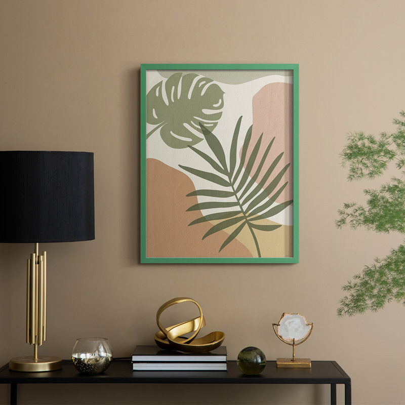 «Mid Century Palm I», reproduction encadrée - bois massif, Vert, H 11 po x l 9 po