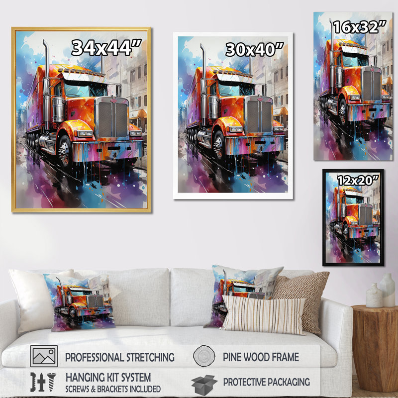 Semi Truck Urban Warrior I, reproduction d'art sur toile, H 32 po x l 16 po x P 1 po, Cadre flottant noir