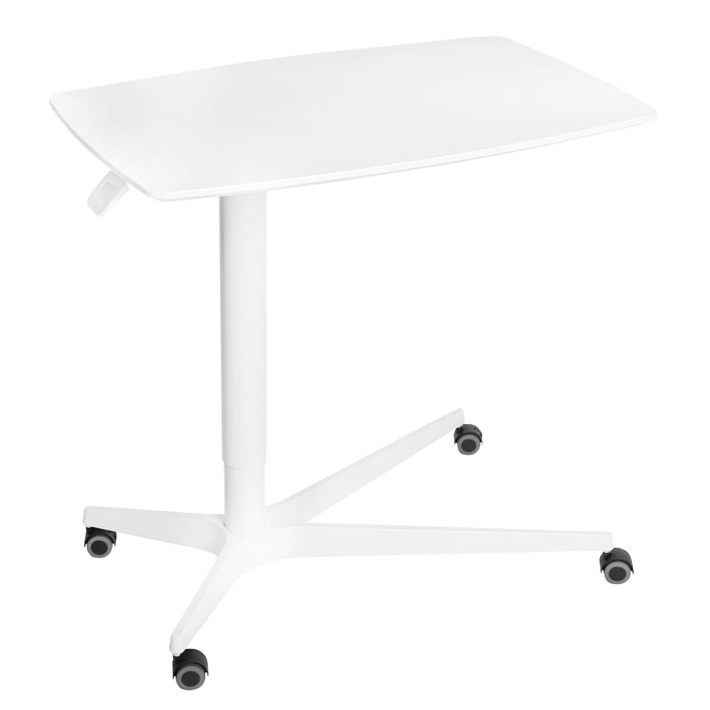 White Steel Adjustable Overbed Table with Casters