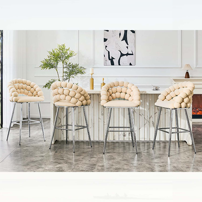 Ensemble de 2 tabourets de bar rembourrés modernes en velours avec pieds en métal chromé pour cuisine et bar