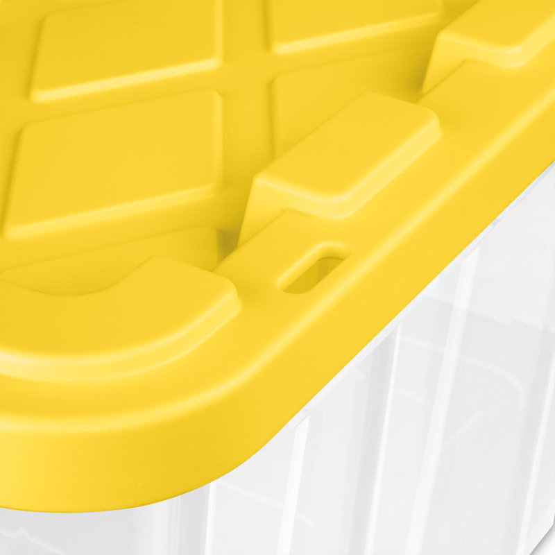Sterilite Industrial Stackable Storage Tote Lidded Containers, 8 Pack, Black/Yellow, 38 Gallon
