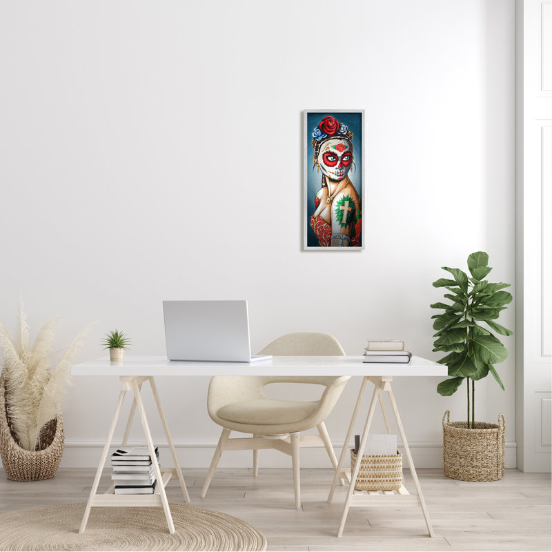 Jour de mort, tête de mort, peinture, tatouages, roses, L 10 po x H 10 po, Estampe numérique Farmhouse