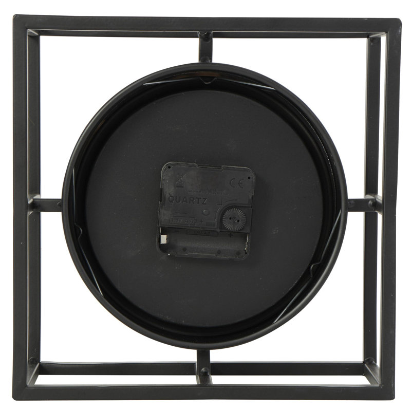 Metal Geometric Decorative Clock Mantel Clock With Open Square Frame, Tabletop Clock 9" X 4" X 9", Black