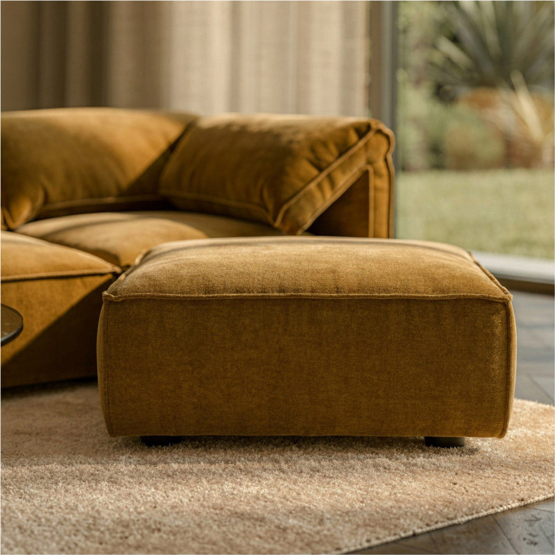 H passé - Repose-pieds modulaire en tissu ocre moderne
