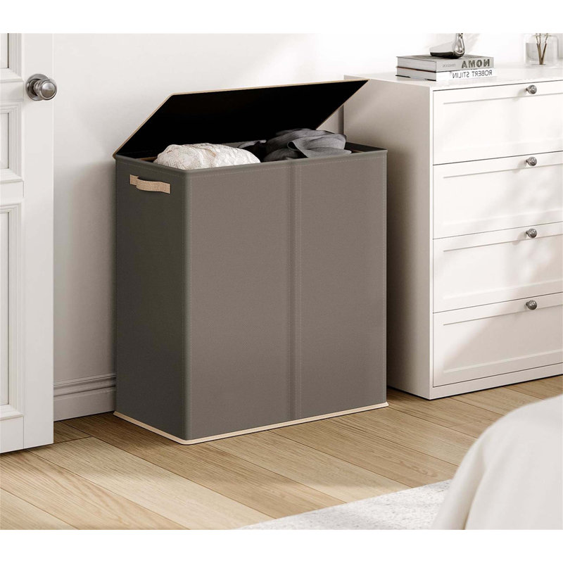 Bhargava Laundry Hamper with Handles, Fabric, 67 x 57 x 38, Grey Wood
