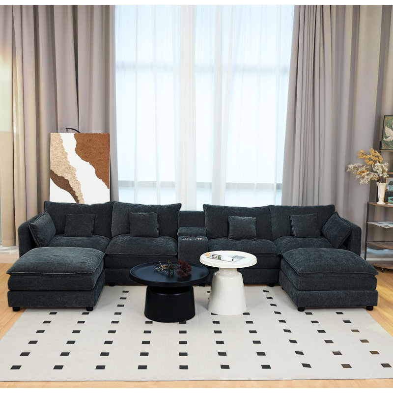 Canapé modulaire en U Boneless, Mélange de polyester noir