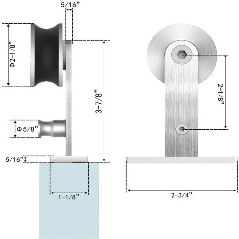 Silver Stainless Steel Sliding Barn Door Hardware Kit with 90" Track