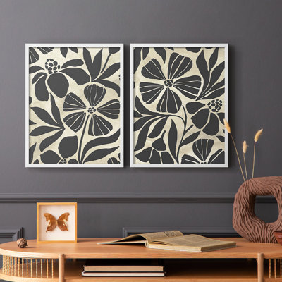 Linocut Garden I-Premium, impression encadrée - prête à être accrochée - aucun clou requis - aucun clou requis