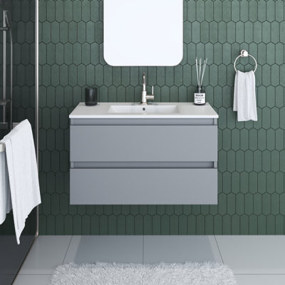 Ensemble de meuble-lavabo mural flottant en céramique 36 po Salt [18D]