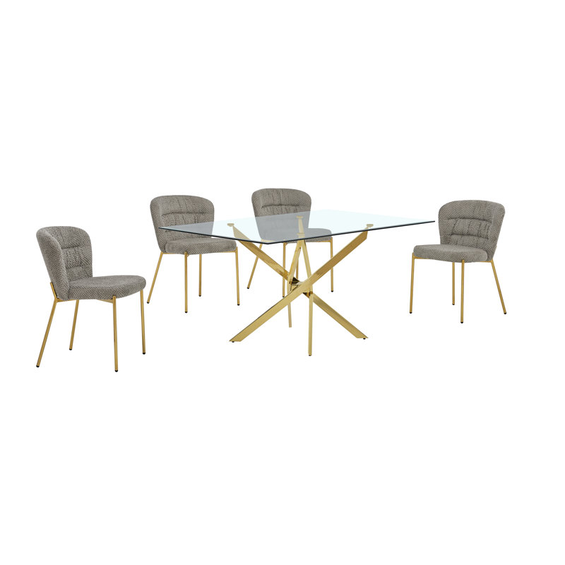 Ensemble de salle à manger rectangulaire en verre trempé avec chaises confortables, Gris