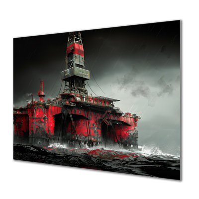 Rouge, noir, hiver, forage, aube, plate-forme pétrolière II