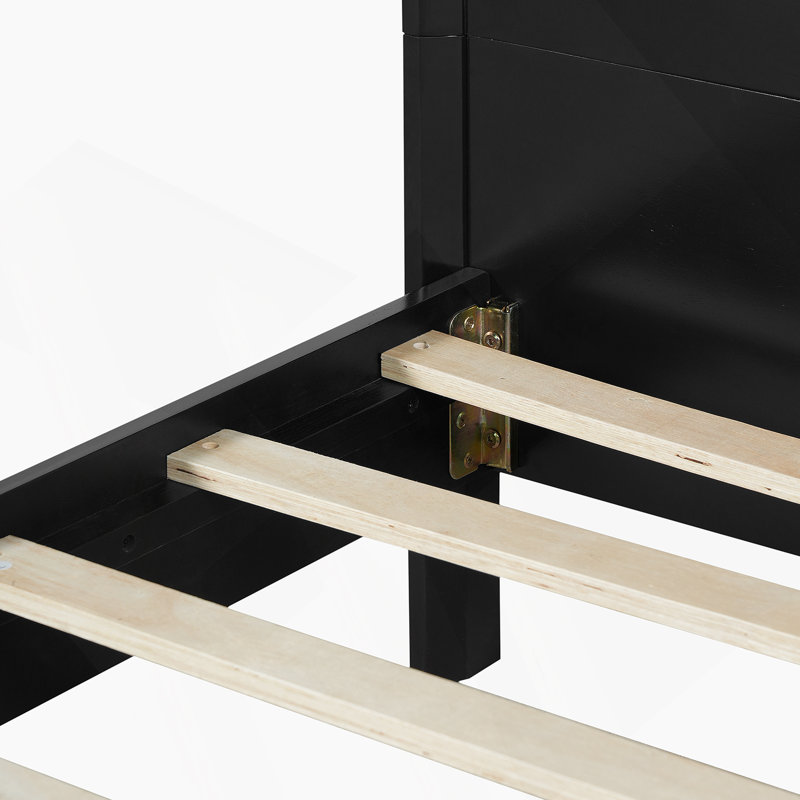 Lit très grand en bois de pin massif, stable et durable, sans sommier, design moderne et élégant, Noir, noir, noir, noir