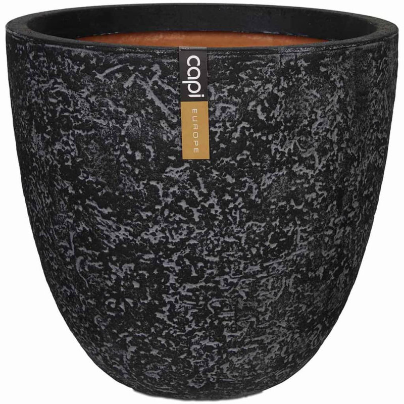 Capi Planter Nature Rock Round, Anthracite, 41cm H x 43cm W x 43cm D