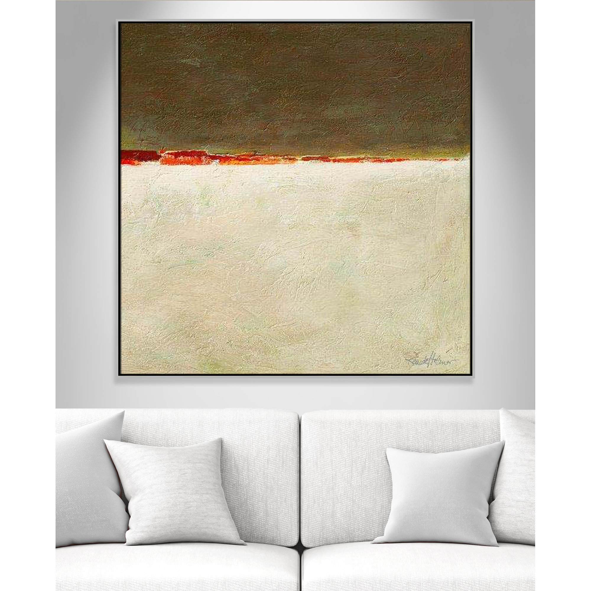 Orange Horizon I by Renate Holzner, Silver Framed, 46.5'' H x 46.5'' W x 2'' D