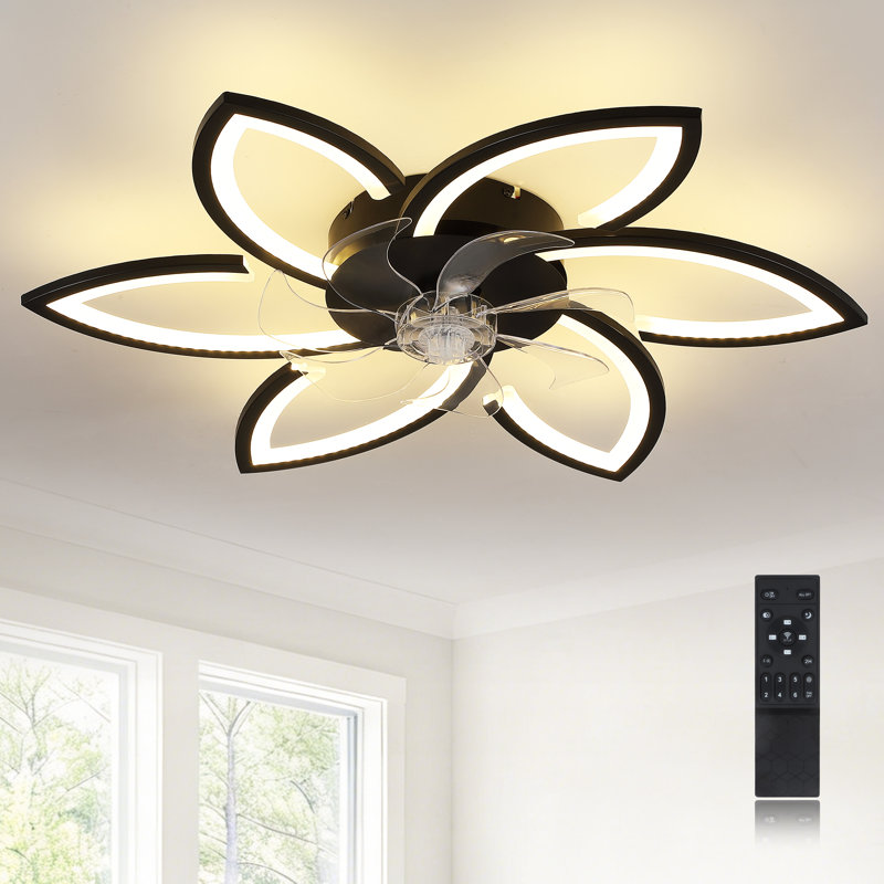 30.7" Flower Flush Mount Ceiling Fan With Light & Remote, 6 Speeds Reversible Motor, Quiet Dimmable Led Fan For Living Room