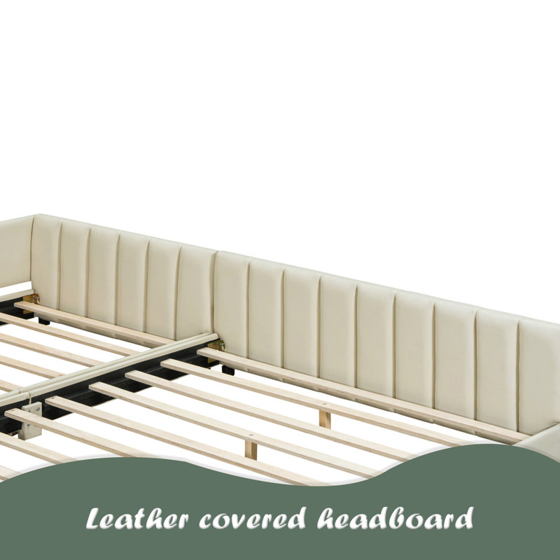 Lit plateforme tapissier grand et simple TG, Beige
