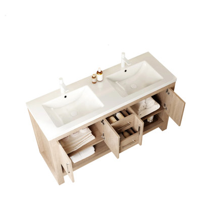LUCCI 60" Bathroom Vanity With Sinks with Drawer,door,Bathroom Vanity