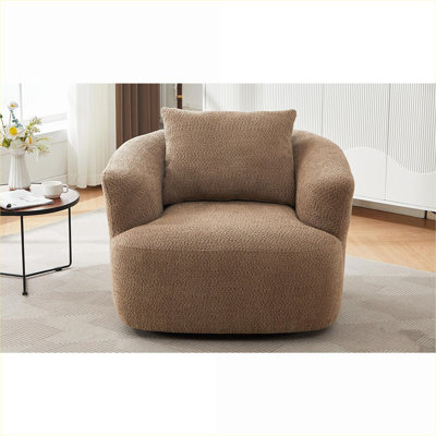 Fauteuil demi-tonneau pivotant à 360 degrés de 38,2 pouces, rembourré de ton de bois moderne brun pour les espaces de vie
