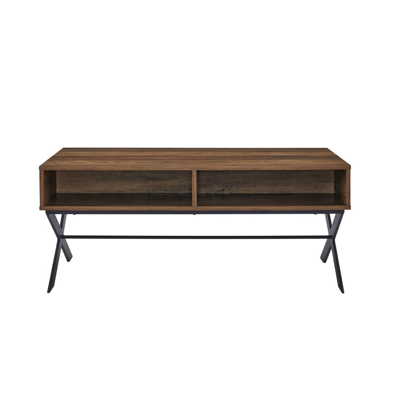 Cross Legs Coffee Table with Storage, Reclaimed Barnwood