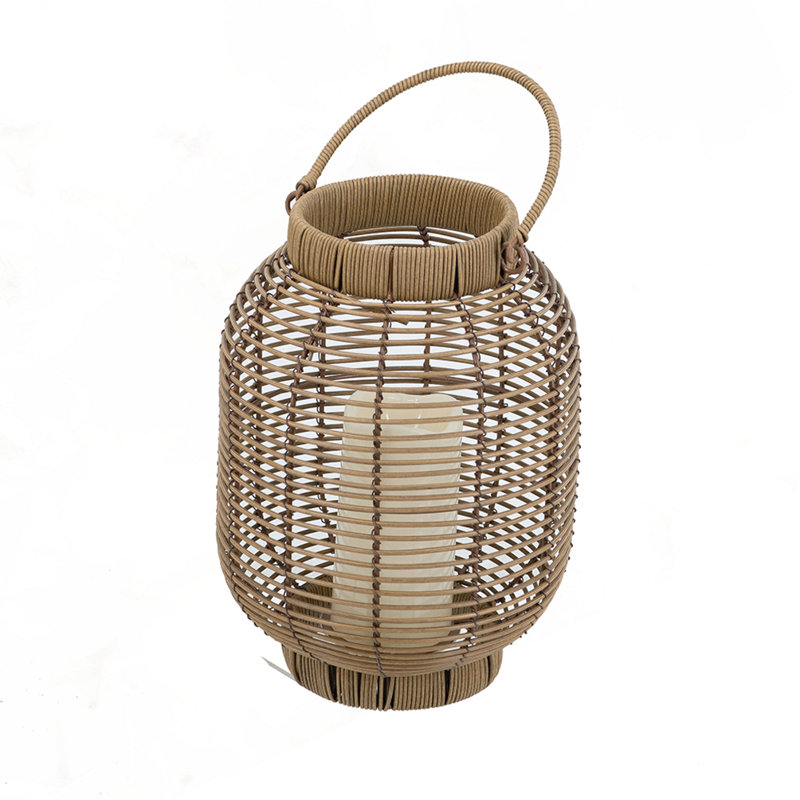 Lanterne en rotin de polyester 8,7 x 8,7 x 11,8 po avec bougie blanche DEL, Brun