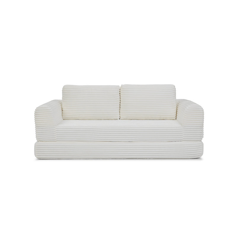 Canapé-lit pliant convertible 2-en-1, canapé-lit en velours côtelé moderne avec 2 * coussins, canapé-lit modulaire sans dossier avec lit escamotable Futon, canapé-lit modulaire pliable pour le salon beige