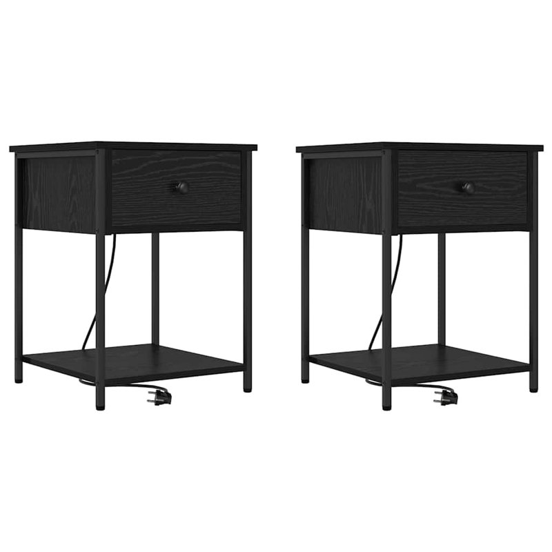 Bedside Cabinet With Drawer 2 Pcs 42 X 41 X 56 Cm, Black Oak
