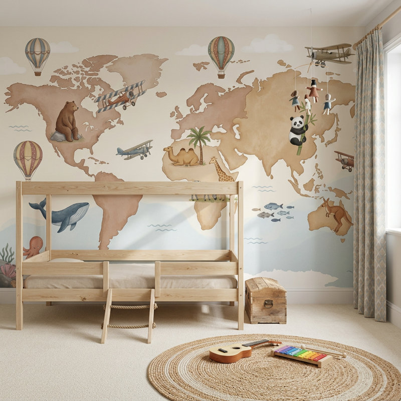 Papier peint carte du monde, Non tissé, 120 po x 96 po