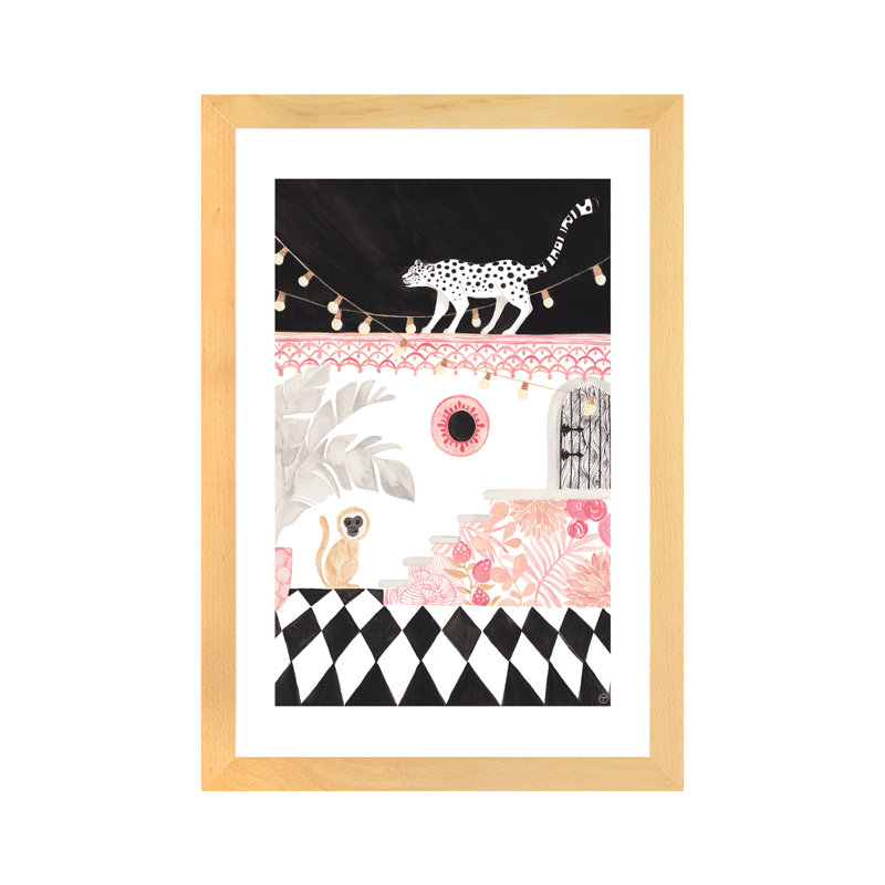 Art sur papier leopard et singe, H 24 po x l 16 po x P 1 po, Papier encadré naturel