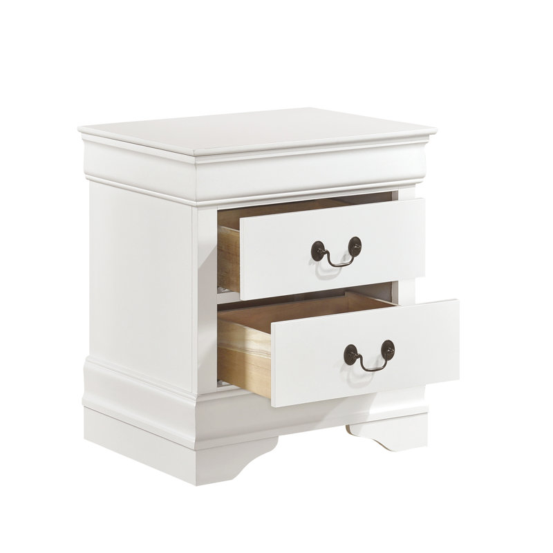 Table de chevet blanche avec poignées en laiton classiques, Blanc