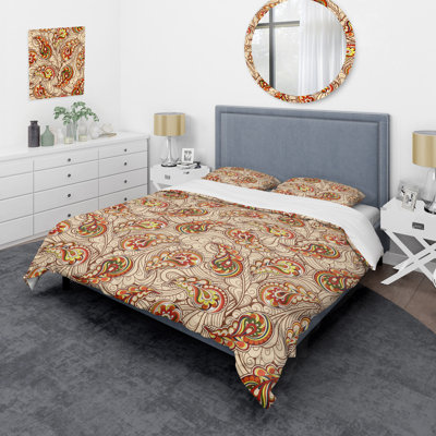 Cachemire crème floral - ensemble de housse de couette abstrait - microfibre de polyester