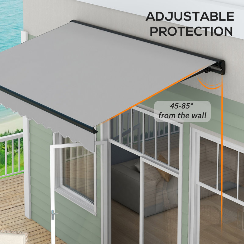 Brayden Studio 295cm W x 200cm D Polyester Cover Motorised Retractable Patio Awning, Grey/Black, Solid Colour