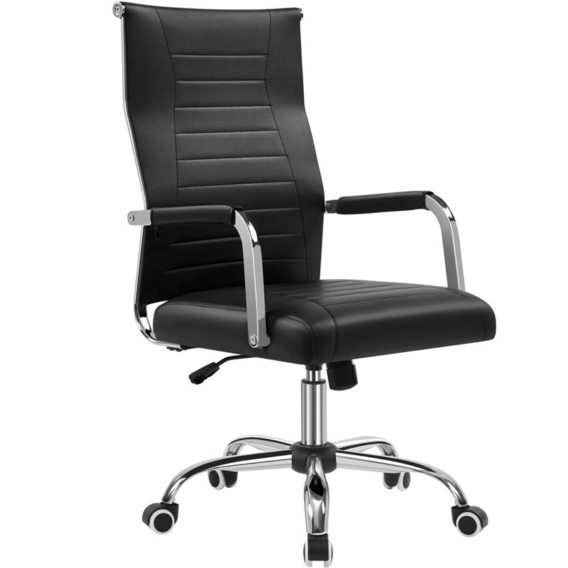 Chaise de travail ergonomique en similicuir Caileb, Noir