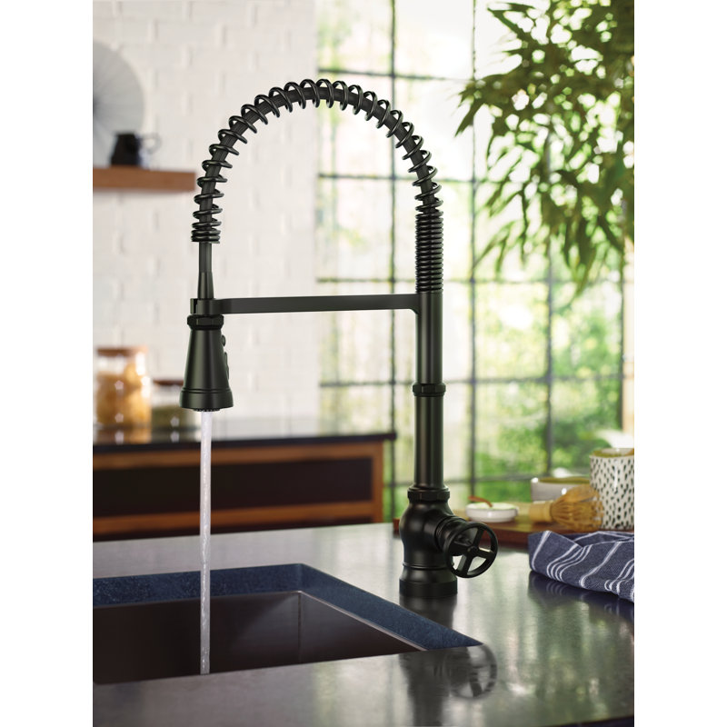 Paterson Spring Pull Down Single Handle Kitchen Faucet with Accessories and with Power Boost, Matte Black