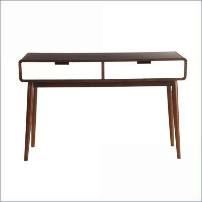 White &amp; Espresso Wood Veneer Coffee Table with 2 Storage Drawers, 23” Height for Living Room Space-Saving