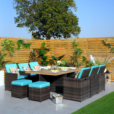 6 - Person Wicker Patio Dining Set with Rectangular Table , Cushions Included
