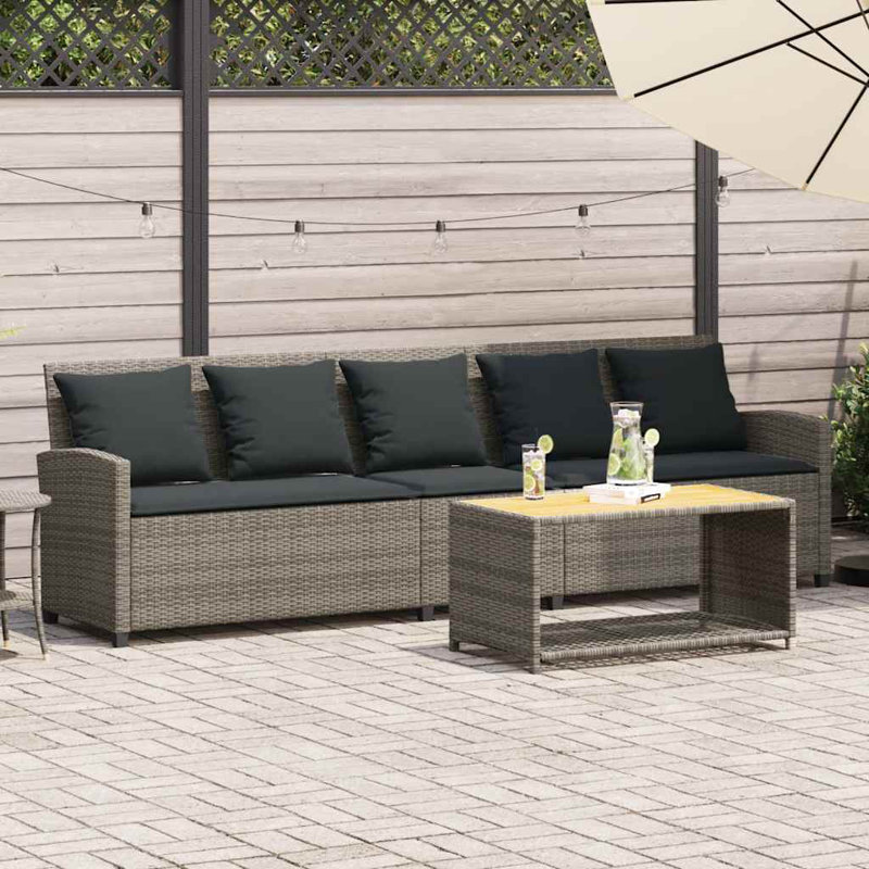  Canapé de patio 5 places avec coussins en rotin de polyester brun, Gris, Gris / Gris foncé