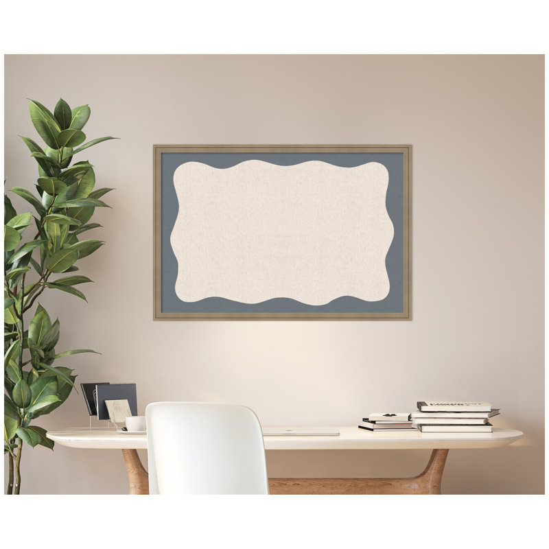 Tableau d'affichage en lin encadré en tissu, Bleu marine / beige, H 26 po x l 38 po x P 1,25 po, Florence brun clair