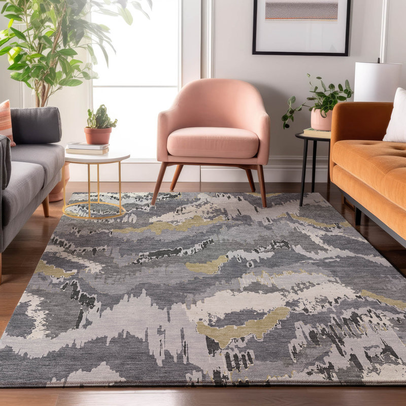 Premium Machine Washable Prisco Gray Rug, Rectangle 10' x 14'