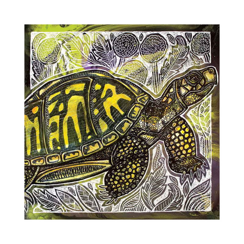 Box Turtle And Dandelions by Lynnette Shelley - Wrapped Canvas Painting, 30.48 cm H x 30.48 cm W