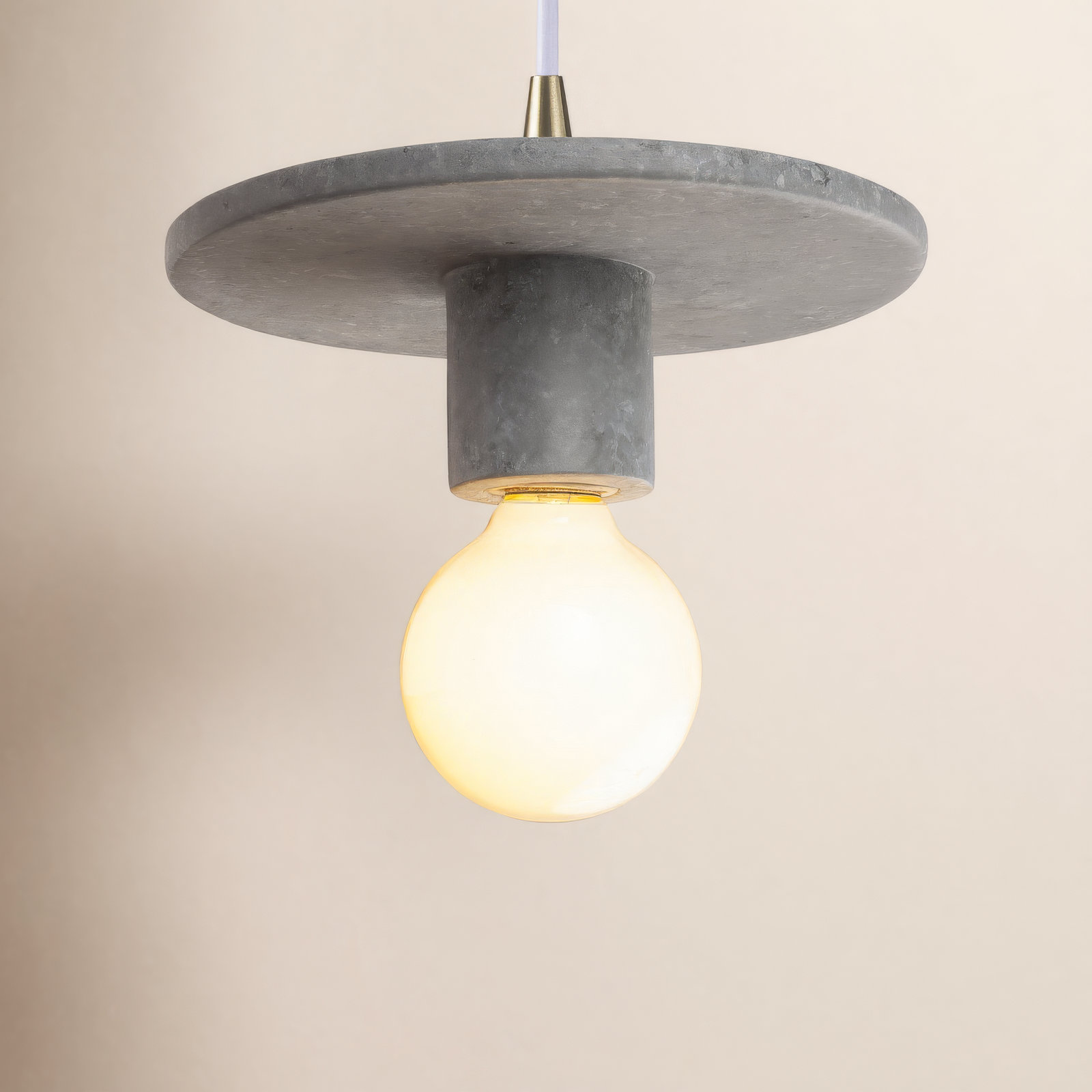 Leni Single Light Ceramic Dimmable Pendant, Concrete, Antique Brass