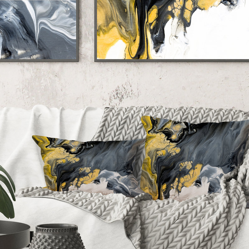 Coussin décoratif abstrait noir et doré - imprimé moderne 1