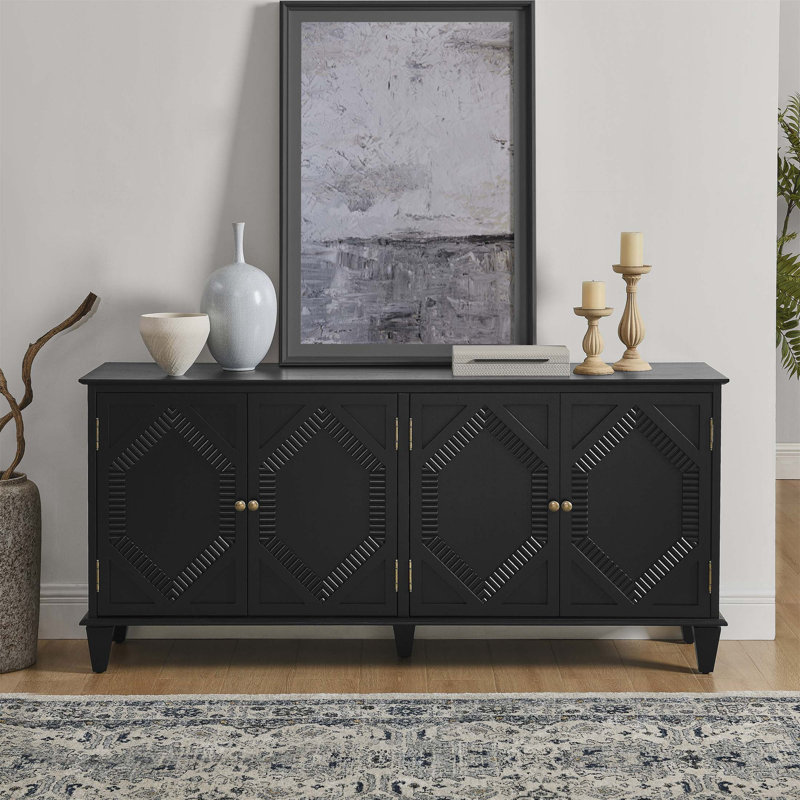 65.2 Inch Mid Century Modern Sideboard Buffet Cabinet With Spacious Storage, Symmetrical Geometric Accent For Living Room And Entryway