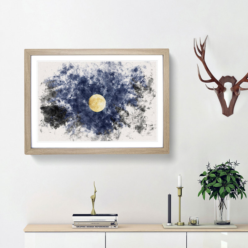 Moon Through the Trees - Framed Print, 62cm H x 87cm W x 2cm D, Oak Framed